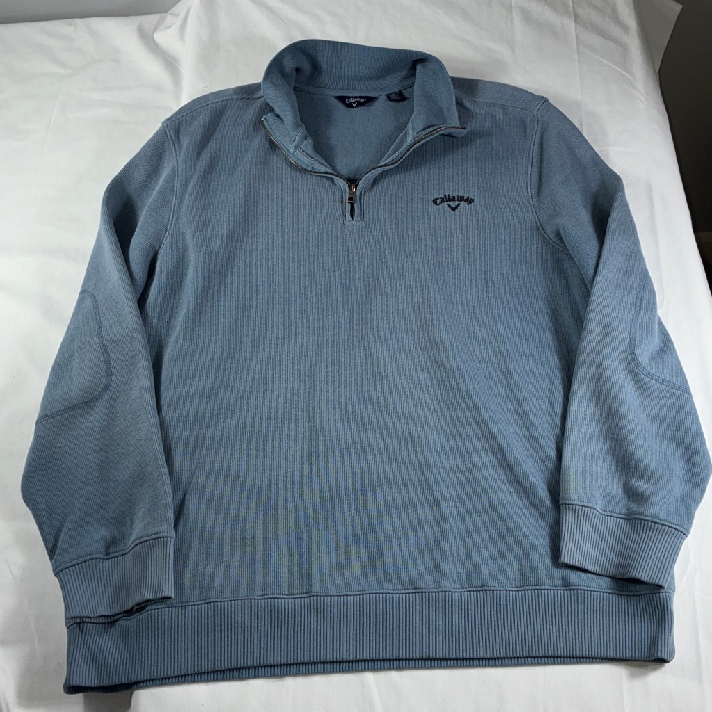 Callaway Sweater Mens Xl Blue Quarter Zip Golf Pullover Elbow Patches